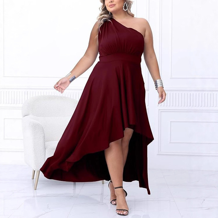 European and American Plus-Size Wedding Bridesmaid Dresses 2026 New Solid Color Long Women's Dresses Short in Front and Long in Back Sexy and Fashionable Evening Dresses