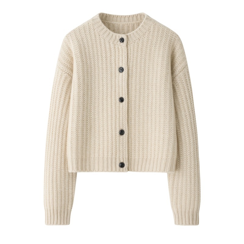 100 Pure Cashmere Fashionable Short Round Neck Thickened Sweater Jacket Warm Loose Cardigan Casual Cashmere Sweater for Women