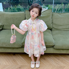 女童洋氣碎花夏季短袖連衣裙女寶寶2024新款新中式裙子夏裝公主潮