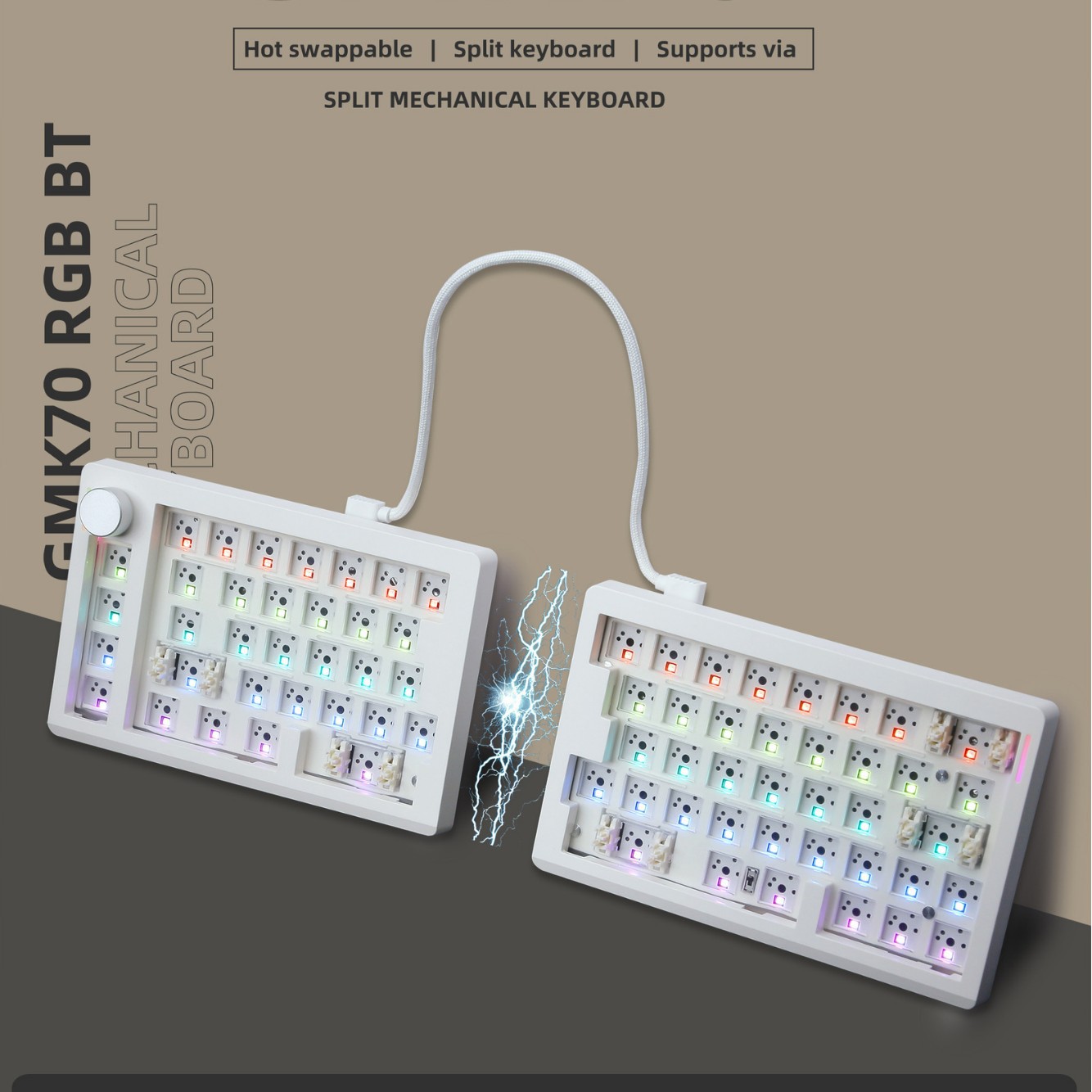 ZUOYA GMK70 split customized gaming mechanical keyboard kit 3-mode RGB ergonomic keyboard cover