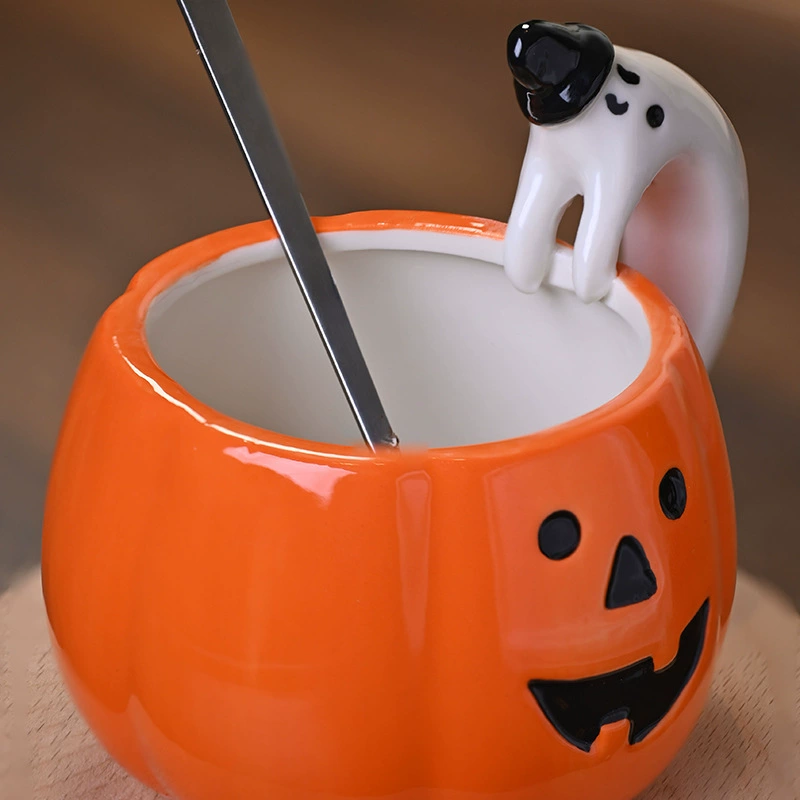 Керамическая кружка Хонгьюй Halloween в виде тыквы | чашка-тыква или призрак, 301–400 мл, 18.5x18.5x16.8 см, 0.4 кг