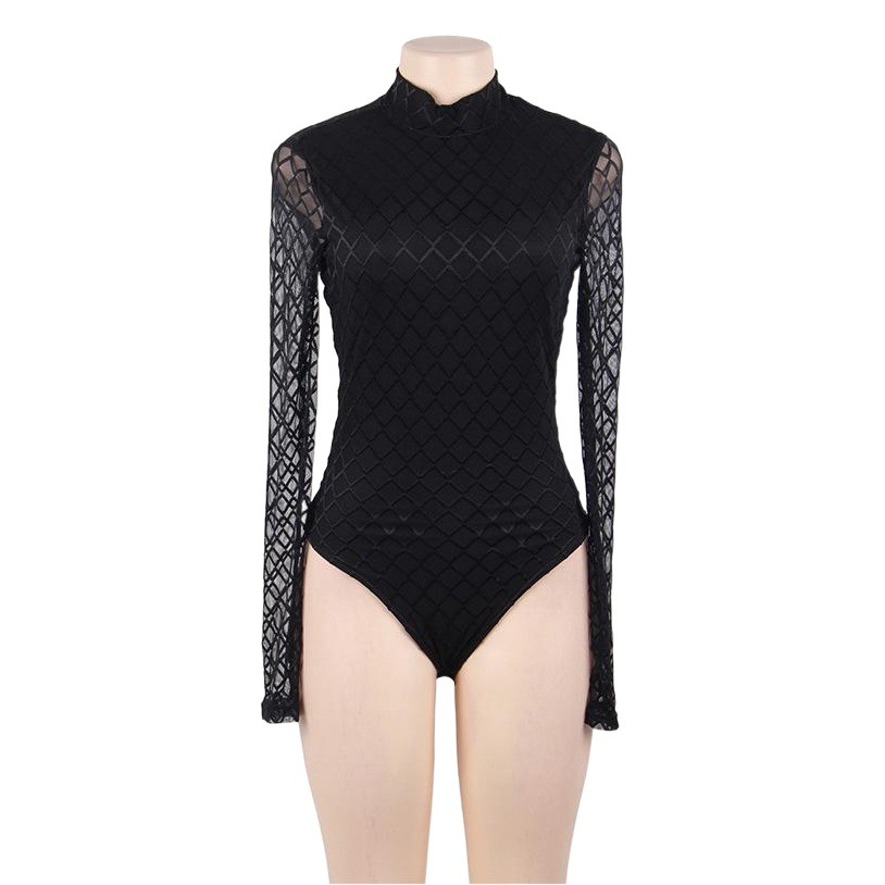 Moda europea y americana Comercio exterior nueva manga larga media turtleneck noche sexy jumpsuit transparente lencería sexy R80752