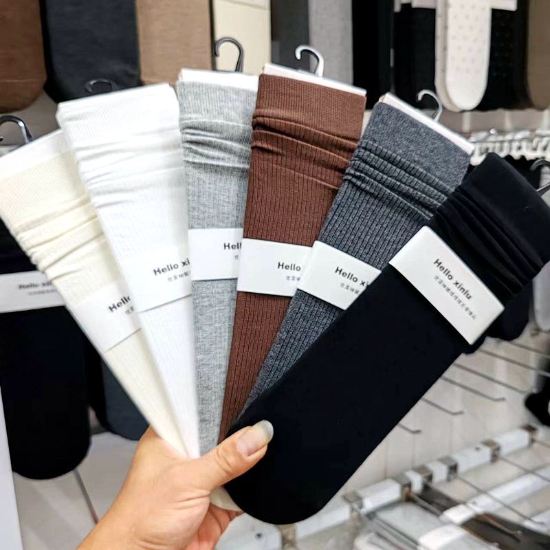 Helloxinlu Spring and Autumn New Stocking with Stocking Heel Stocking Pit Striped Boneless Japanese Style Soft Tonal Mid-tube Socks for Women