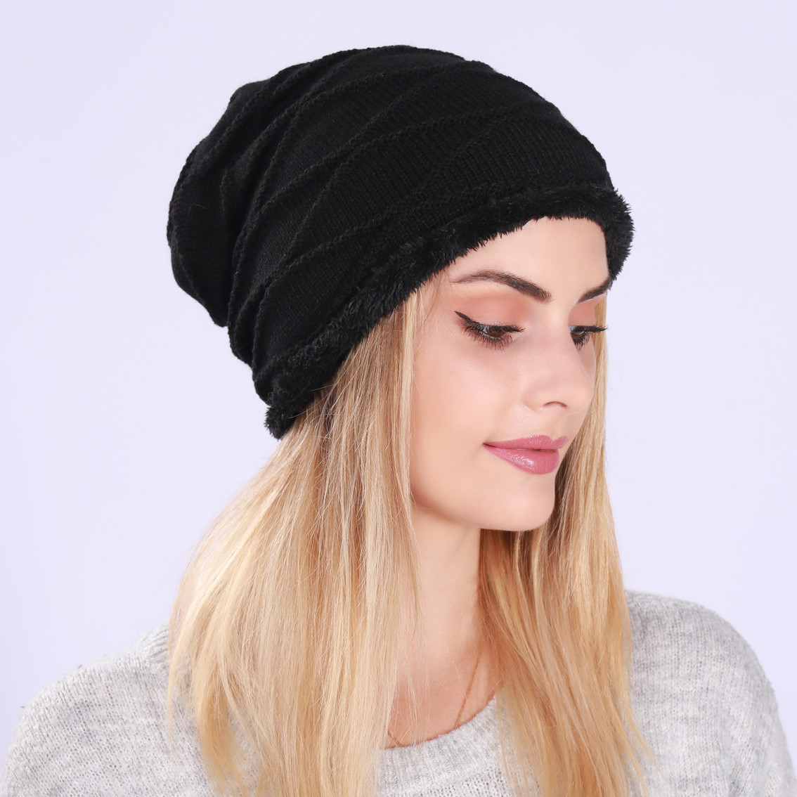 2021 New Wrinkled Plush Men's and Women's Pullover Autumn/Winter Knitted Wool Wave Pattern Moonlight Ear Protection Hat_voghion.com