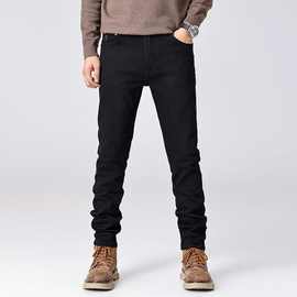 秋季新款潮牌刺绣韩版牛仔裤男修身小脚潮流黑色休闲弹力裤子长裤