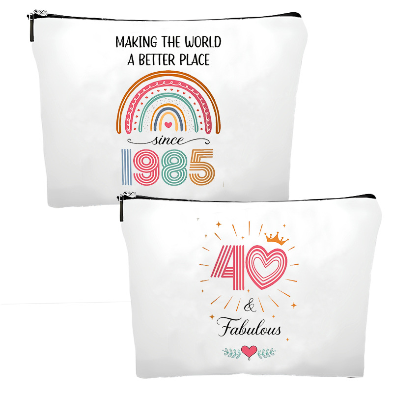 Transfronterizo Amazon temu lona de lino caliente impresión de doble cara cumpleaños edad regalo bolsa de cosméticos multifuncional