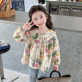 女小童森系娃娃领碎花衫春秋新款韩版休闲衬衫女宝宝时尚宽松衬衣