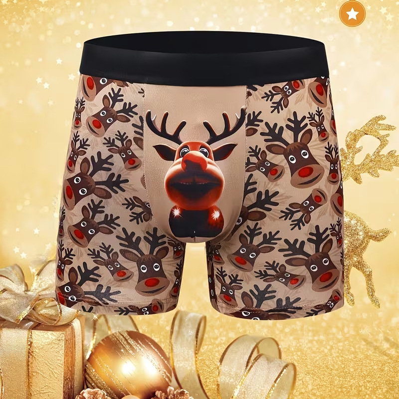 Cross-Border Foreign Trade Christmas Men's Cartoon Boxer Briefs Hot Sale 3D Digital Print Christmas Deer