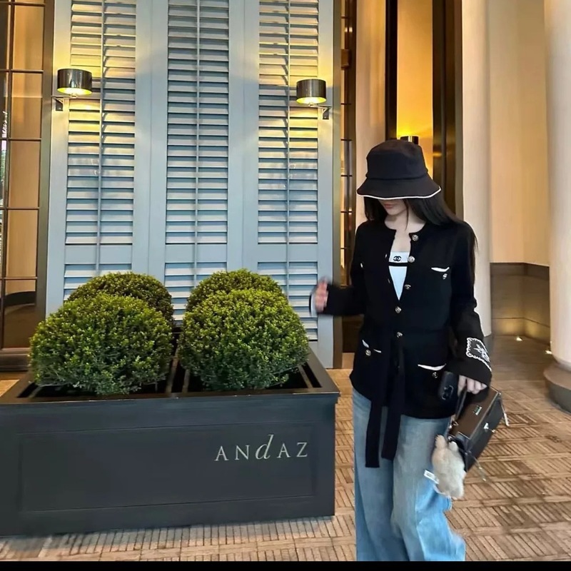 小香风毛衣外套女气质名媛重工字母刺绣长袖上衣系带收腰针织开衫|undefined