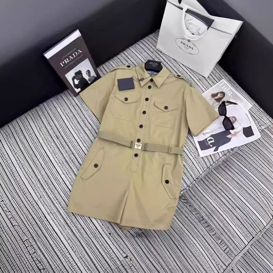 Maillard Wear Women's Coat Spring and Summer 2024 New Lapel One-piece Shorts High Belt Slimming Short-sleeved Clothes