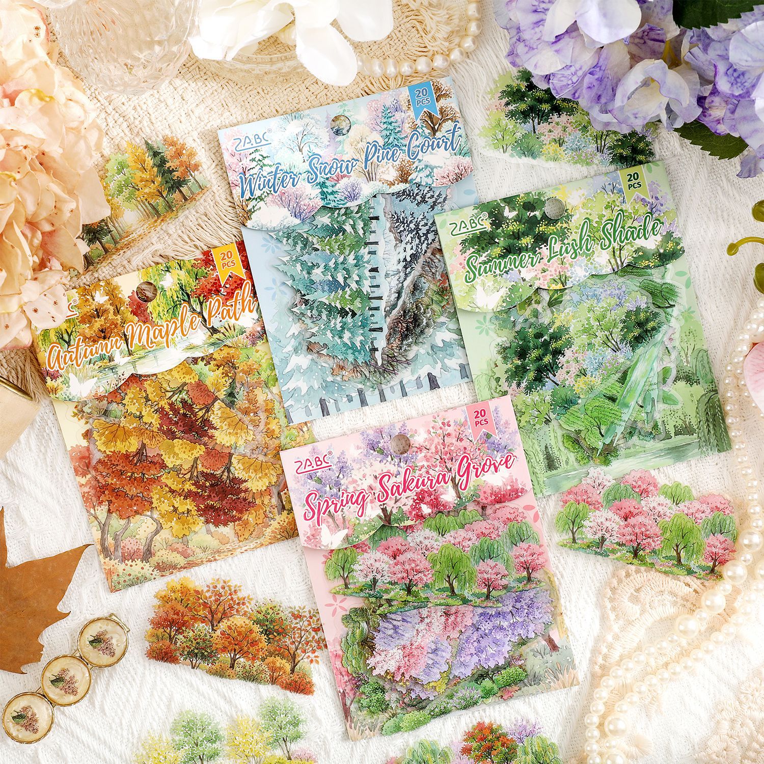 Zabc Cross-Border Forest Four Seasons Series Sticker Pack Plant-Themed Natural Tree Four-Season Decoration Collage Base