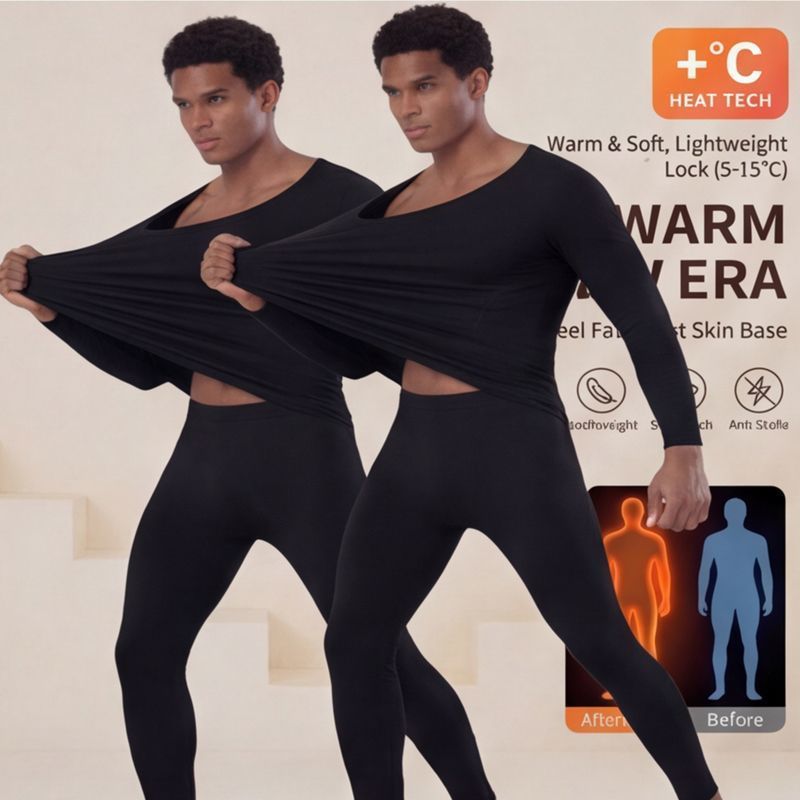 2026 Skin-Beautifying Ultra-Thin Base Layer Thermal Underwear Set for Men, Hyaluronic Acid Skin-Beautifying Clothing