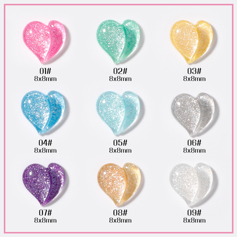 Japanese Nail Art Jewelry Fart Peach Extremely Flash Resin Diamond Glitter Powder Small Peach Heart-shaped Nail Sticker Transparent Pink
