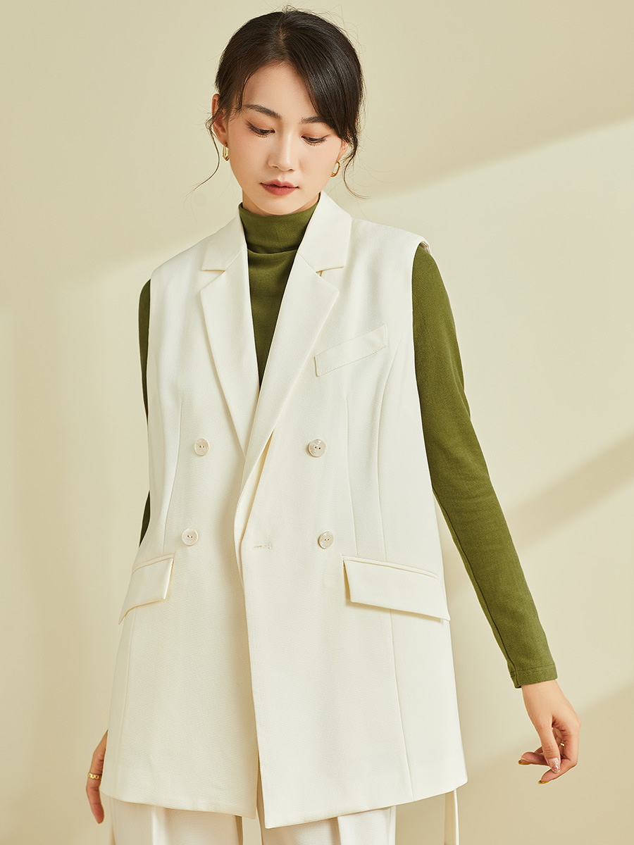 Áo vest gile nữ kiểu Pháp dáng rộng không tay — Màu đen (không bao gồm cổ áo)