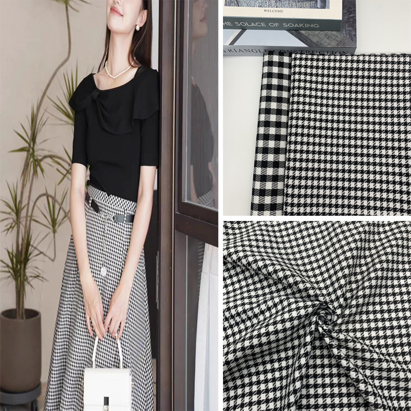 TR西装裤料 复古风千鸟格格子布 粗斜纹黑白格子百褶裙裤子外套格