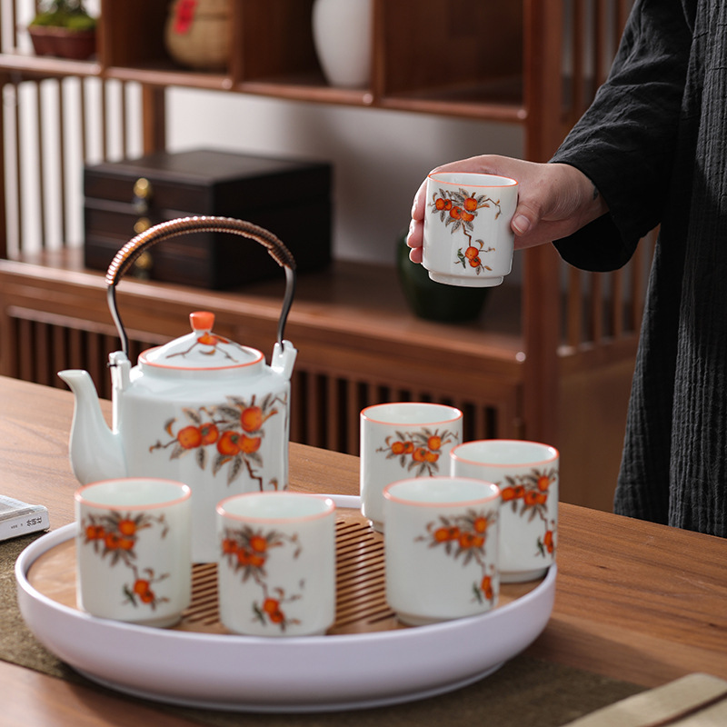 亜光蘭カンフー茶器小橋壺シンプルリビング家庭用ティーポット陶磁器フィルタ単一大提梁壺|undefined