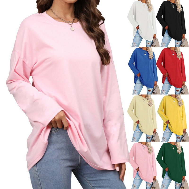 European and American cross-border oversized women's T-shirt 2022 Amazon foreign trade new color loose off-shoulder sleeve round neck women's top
