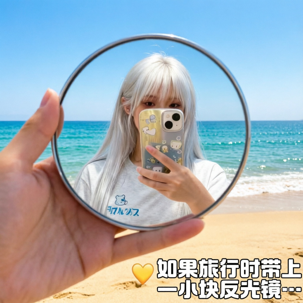 Convex mirror, small round mirror, couple travel photo gadget, portable handheld mirror, wide-angle high-definition selfie makeup mirror
