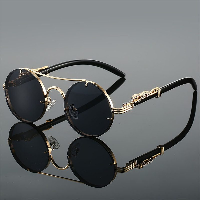 European and American New Retro Double-Beam Metal Round Leopard Head Decorative Sunglasses Men's Driving Anti-Uv Sunglasses European and American New Retro Double-Beam Metal Round Leopard Head Decorative Sunglasses Men's Driving Anti-Uv Sunglasses