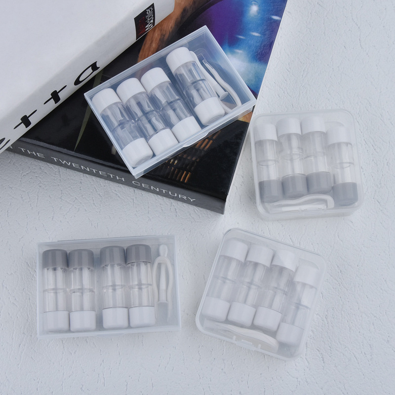 RGP Four-Pair Contact Lens Case Small and Easy to Carry Simple Contact Lens Care Box with Tweezers Suction Stick