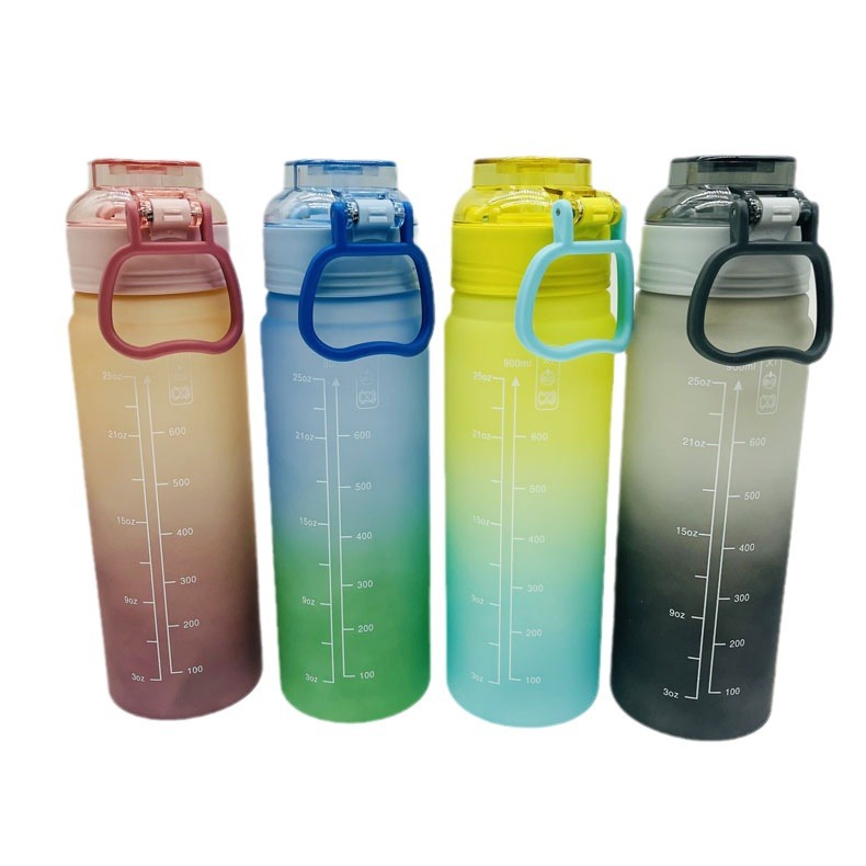 Shanghe taza de paja de color degradado deportes de alto aspecto para hombres y mujeres taza de plástico esmerilado taza de agua portátil para estudiantes