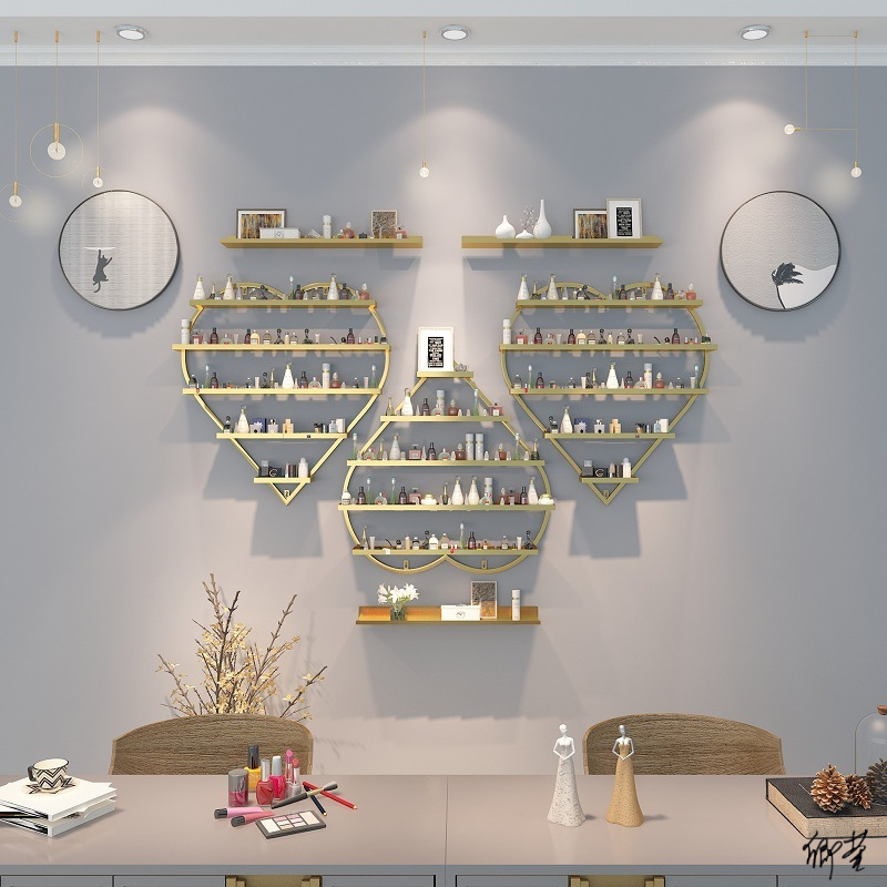 理发店美甲货架收纳架禅意背景指甲油墙面墙彩客厅摆放装饰架架子
