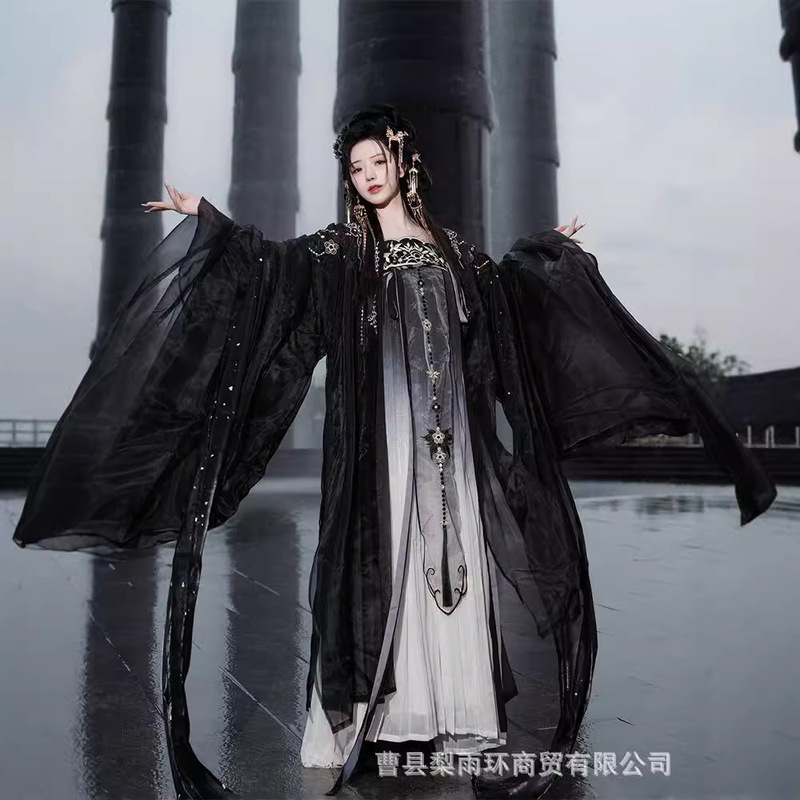 Jing also decided ink-dyed stars original hanfu xianxia style ancient costume black and white twin heavy embroidery chest-length sleeve Jing also decided ink-dyed stars original hanfu xianxia style ancient costume black and white twin heavy embroidery chest-length sleeve