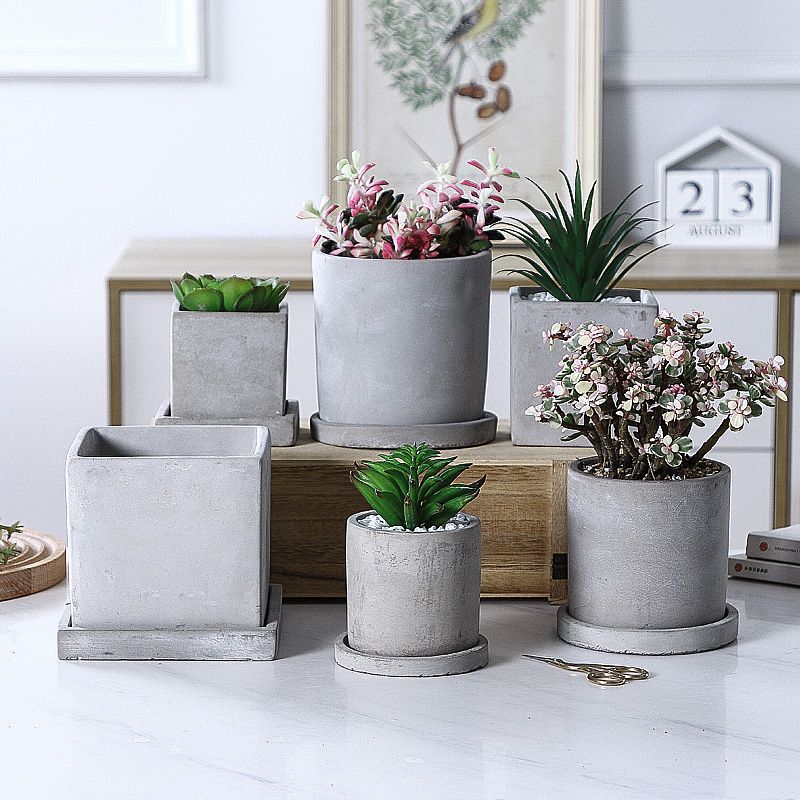 简约田园水泥花盆便宜室内外多肉绿植盆栽工业复古风桌面阳台客厅