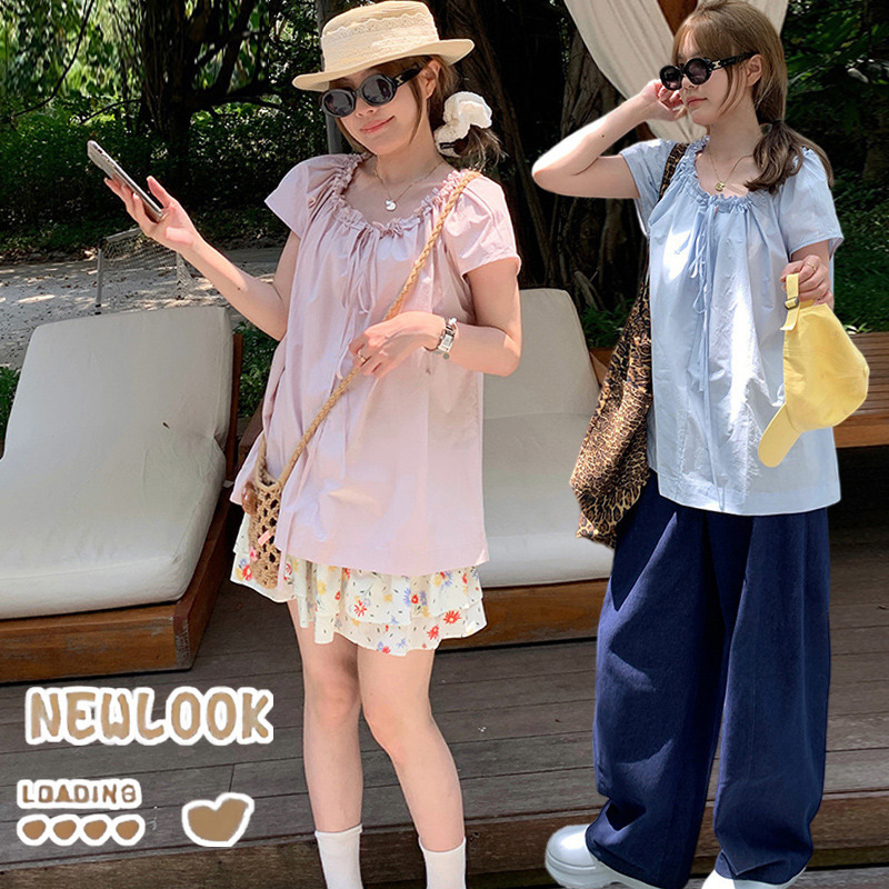 Maternity Summer Tops, Loose Lace-Up Lazy Style Shirts for Pregnant Women, 2026 New Versatile Tops