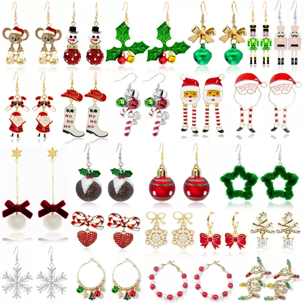 Cross-Border New Fashion Christmas Earrings for Women, European and American Creative Oil-Drip Earrings, Reindeer and Santa Claus Ear Accessories Wholesale
