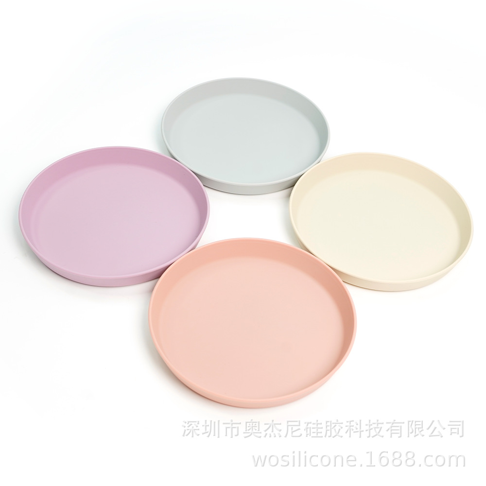 现货跨境直销硅胶圆盘宝宝餐盘学吃饭喂养餐具防摔儿童硅胶辅食盘