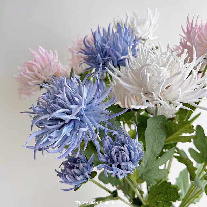 Artificial Chrysanthemum, Fresh Crab Claw Chrysanthemum, Wedding Decoration, Home Decoration, Blue and White Model Room Fake Flowers