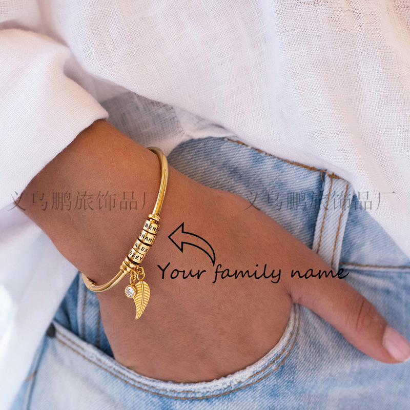 Cross-border Hot Sale Bracelet for women Carving Family Name Bracelet Stainless Steel Bracelet Gift