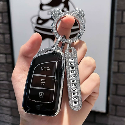 car EV shell buckle – Car key bag - fengshen-type-a-smart-3-key-single-shell-black-silver-spaceman-diamond-buckle-silver-number-plate