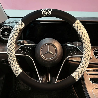 2025 New Linen Steering Wheel Steering wheel cover - white-round-38cm