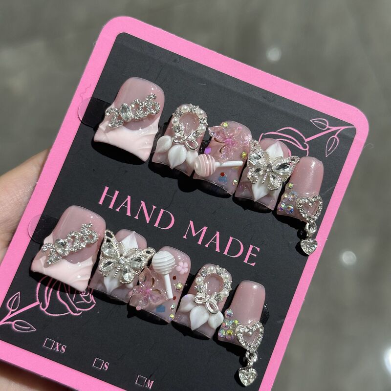 Foreign Trade European and American Cross-Border Popular Short Duckbill Three-Dimensional Carved French Heavy-Duty 2026 Handmade Wearable Nails