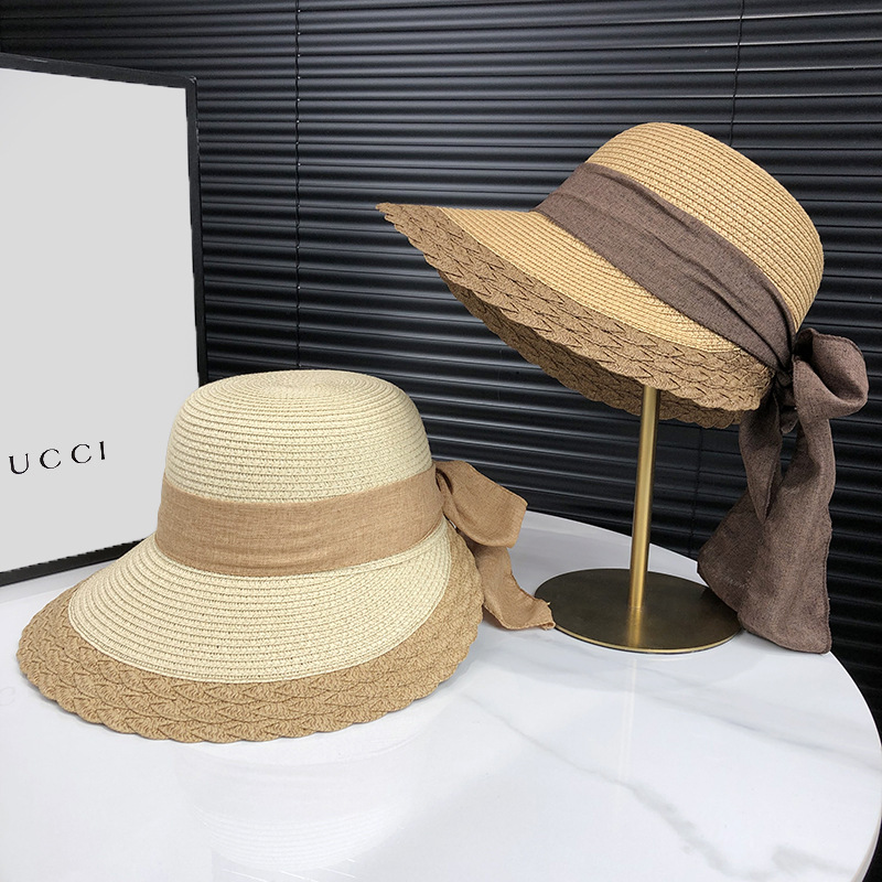 Femmes Style Simple Style Classique Bloc De Couleur Noeud Papillon Avant-toit Plat Chapeau De Paille display picture 1