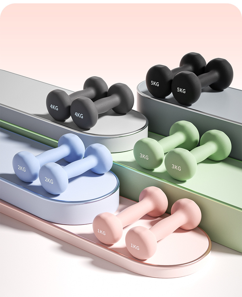 Solide Gusseisen Hantel mit Kunststoffbeschichtung Damen- und Herren-Fitness-Hanteln Heimtraining Set ein Paar 2 kg
