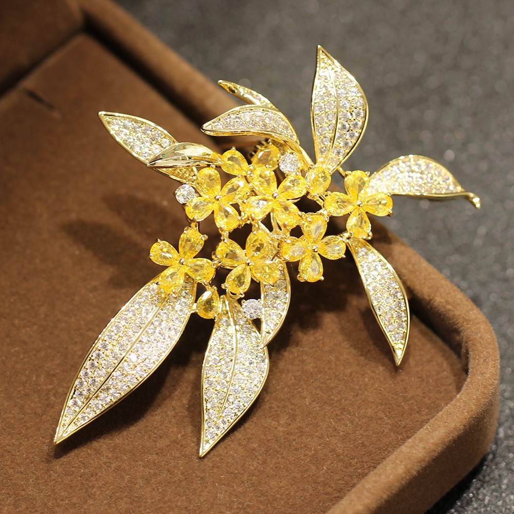 Elegante Osmanthus Brosche Für Damen - Luxuriöses Strass Accessoire_voghion.com