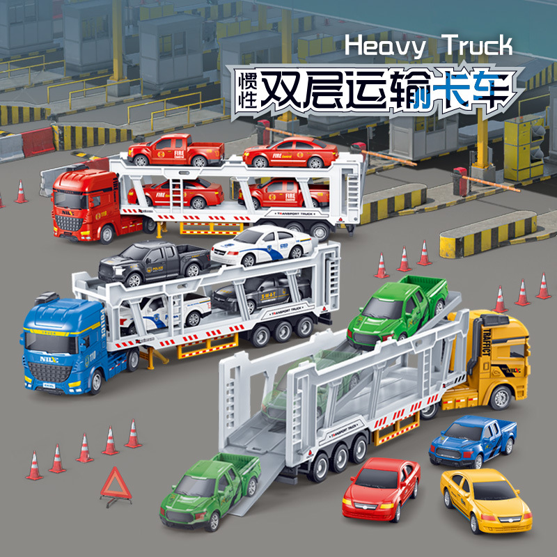 Large Double-Decker Transport Tractor Trailer Transport Truck Car Model Toy Car Toy Car Toys Wholesale Street Stall