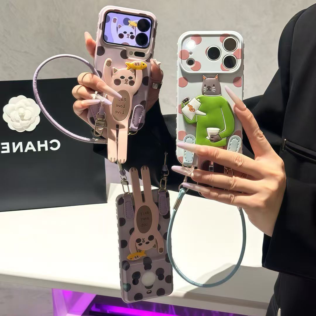 Подставка для кофе в горошек с изображением кошки, совместимая с iPhone 17 Pro Max, 16 Pro, прозрачный чехол, чехол для 15-дюймового экрана, чехол для 14-дюймового экрана.