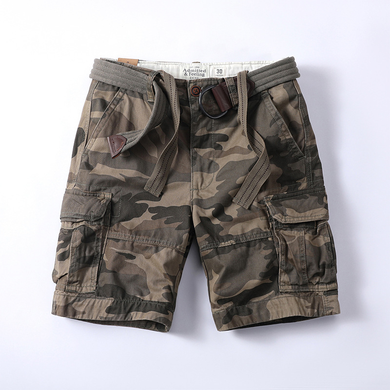 Pantaloncini cargo da uomo Ami Khaki Summer Cotton Camouflage, pantaloni casual taglie forti_voghion.com