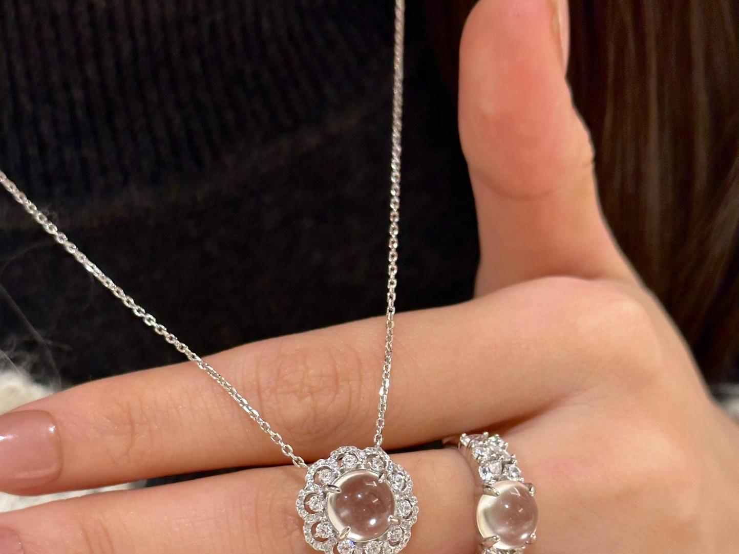 Collier en argent pur pour tout le corps avec chaîne de clavicule en jade et mousse d'eau, bijoux Xiancan, nouveauté, luxe léger, vent frais_voghion.com