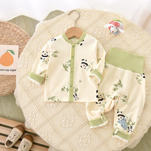 婴儿套装纯棉高腰护肚国潮哈衣初生宝宝衣服儿爬服春秋装睡衣
