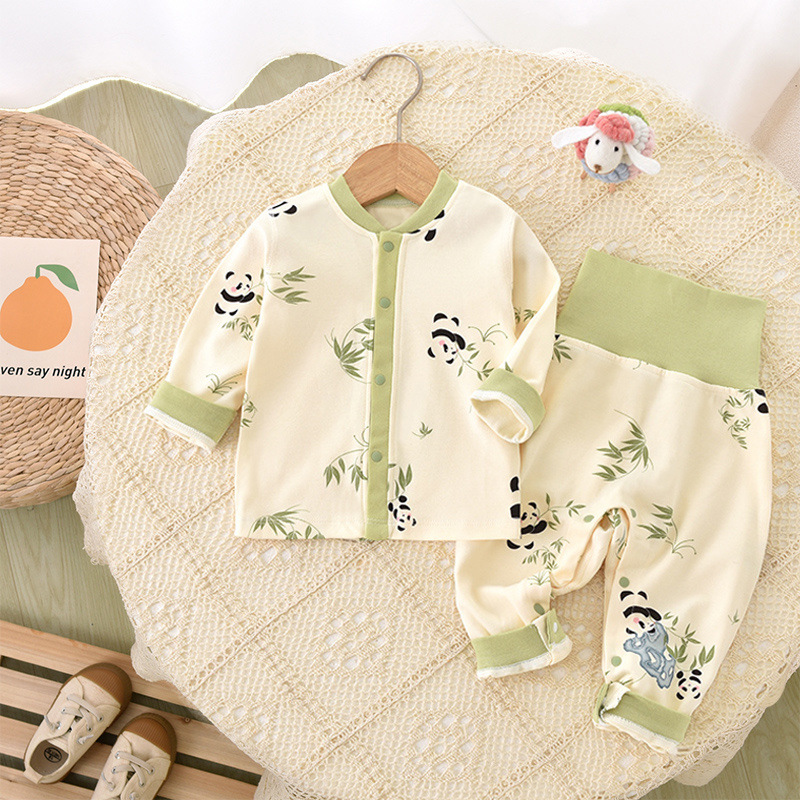 婴儿套装纯棉高腰护肚国潮哈衣初生宝宝衣服儿爬服春秋装睡衣