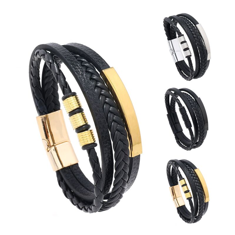 Cross-Border Men's Leather Bracelet, Fashionable and Versatile, Can Be Engraved, Multi-Layer Braided Bracelet, High-End Magnetic Buckle Bracelet Cross-Border Men's Leather Bracelet, Fashionable and Versatile, Can Be Engraved, Multi-Layer Braided Bracelet, High-End Magnetic Buckle Bracelet