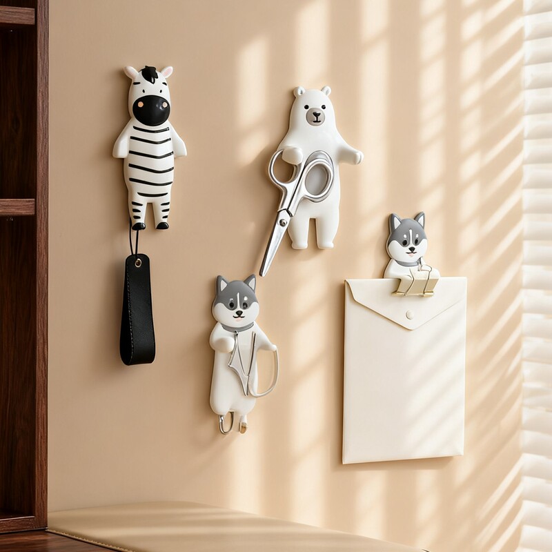 Cute Animal Shaped Fun Hooks, Reusable Hand and Foot Bendable Sticky Hooks, Wall Decoration Hooks Behind the Door