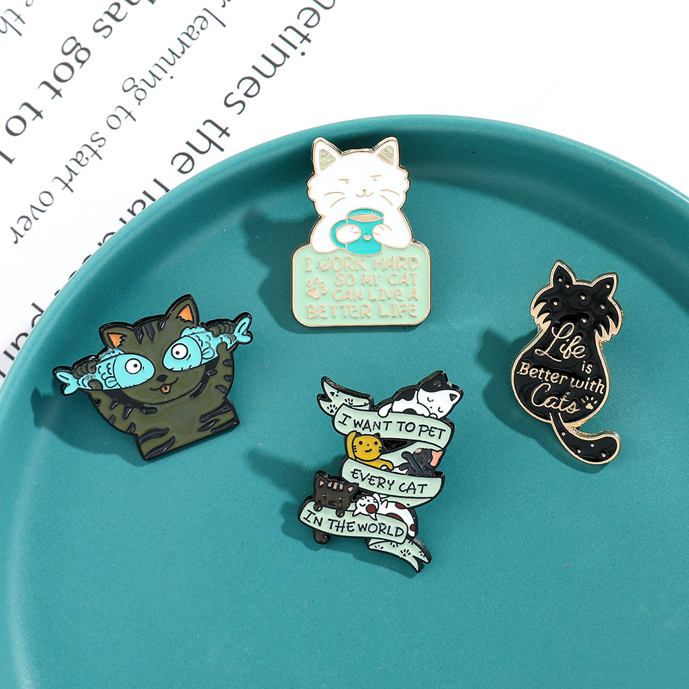 9g Weight Brooches Classification Daily Occasion Alloy Material Letter, Cat, Fish Pattern Unisex Gender Cartoon, Enamel Design Cute Style Cute Pin Letter Cat Fish Alloy Cartoon Enamel Unisex Brooches 34