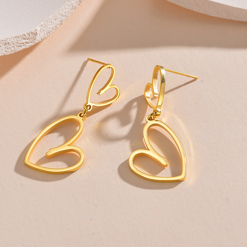 Drop Earrings Classification 18K Gold Plating Color 1 Pair Quantity PVD Coated Real Gold Plated 18K Gold Heart Shape 304 Stainless Steel Simple Style Classic Style Waterproof Non Tarnish Drop Earrings