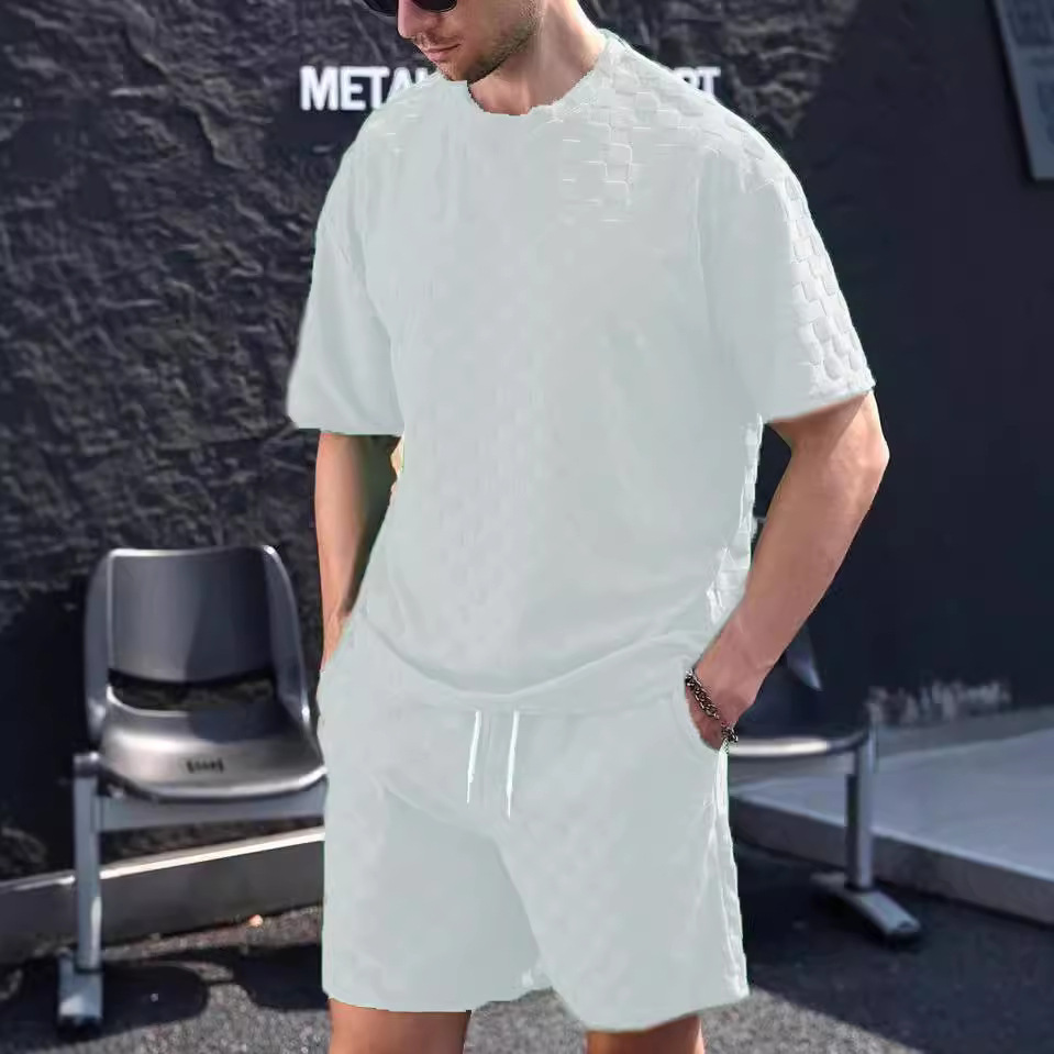 2-teiliges Herren-Set aus übergroßem T-Shirt und Shorts mit Schachbrettmuster – lässige Loungewear für Sommer und Herbst (Schwarz, Grau, Khaki, Weiß) – S-XXXL_voghion.com